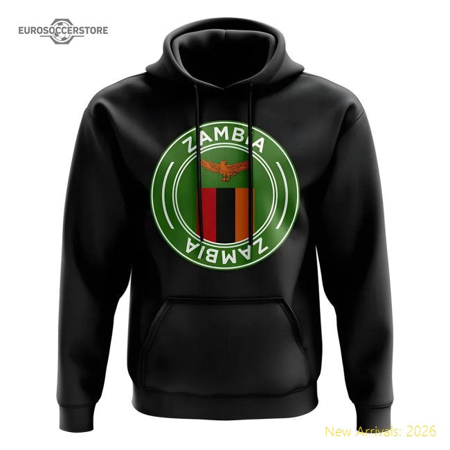 Premium Zambia Football Badge Hoodie (black) - Fantastic Value