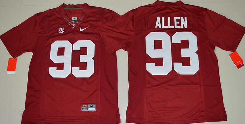 Men's ALA Tide Red 2024 away jersey Jonathan Allen #93 official Jersey