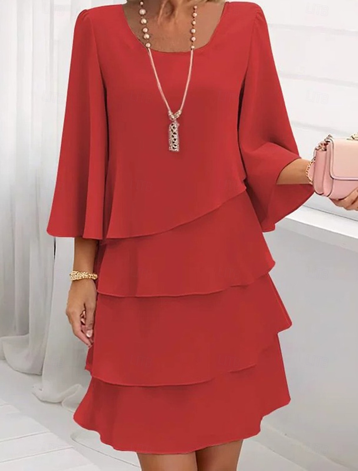Women's Mini Dress Chiffon Dress Wedding Guest Dress Tiered Dress Fashion Modern Outdoor Holiday Going out Regular Fit Plain Half Sleeve Crew Neck Blue Black Pink Spring Fall