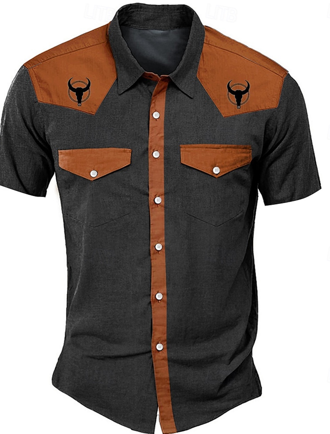 Men's Solid Color Block Western Shirt Short Sleeve Sports Outdoor