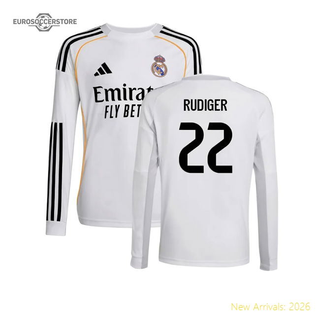 Popular 2025-2026 Real Madrid Long Sleeve Home Shirt (Kids) (Rudiger