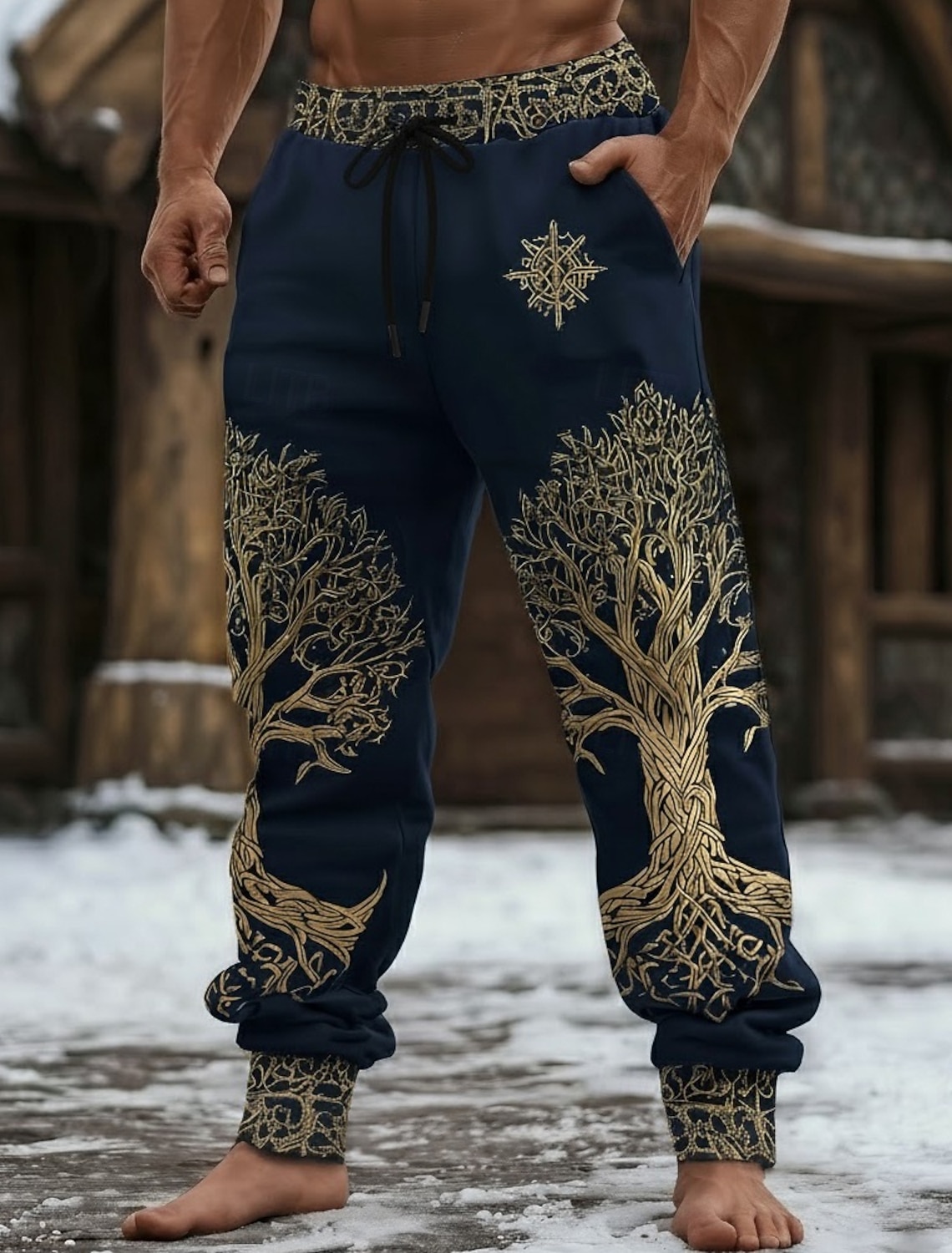 Men's Totem Viking Tree Of Life Sweatpants Joggers Trousers Mid Waist Drawstring Elastic Waist Vintage Retro Outdoor Camping & Hiking Hunting Athletic Sweatpants with Pockets Fall Winter 3D Print