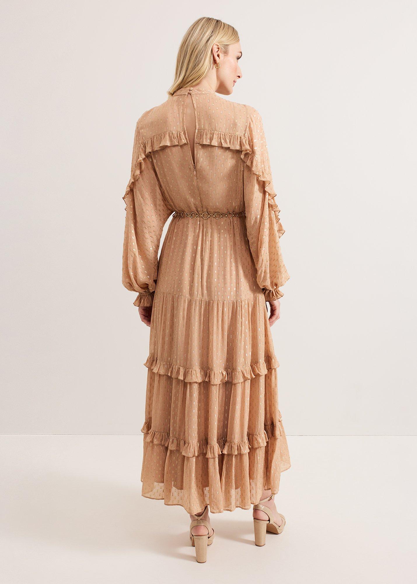 Priscilla Shimmer Ruffle Maxi Dress