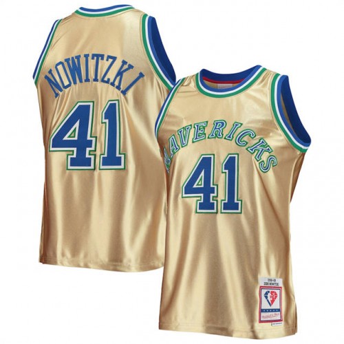 Gold Nike Dallas Mavericks #41 Mavericks Jersey - Polyester