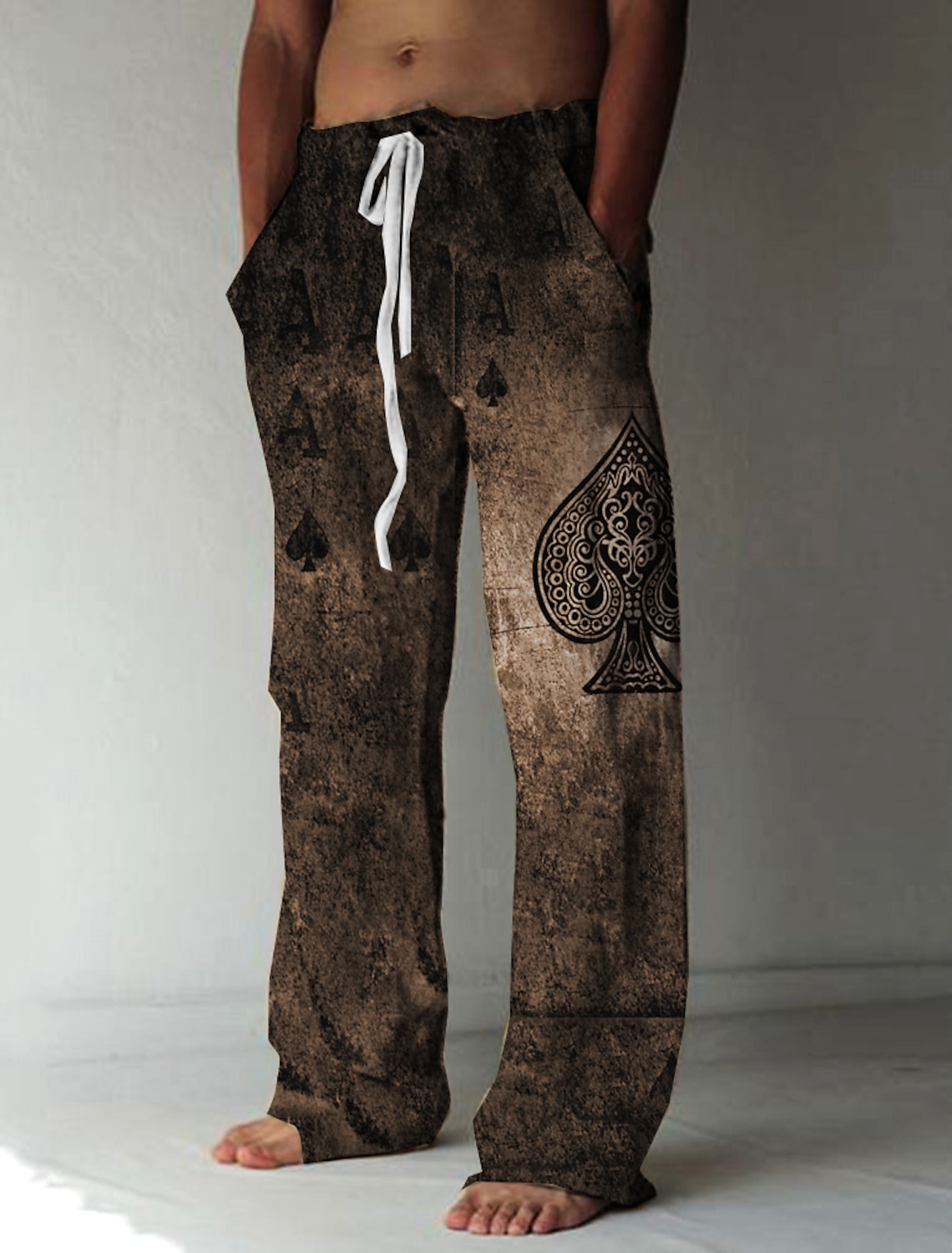 Men's Trousers Summer Pants Beach Elastic Drawstring Design Front