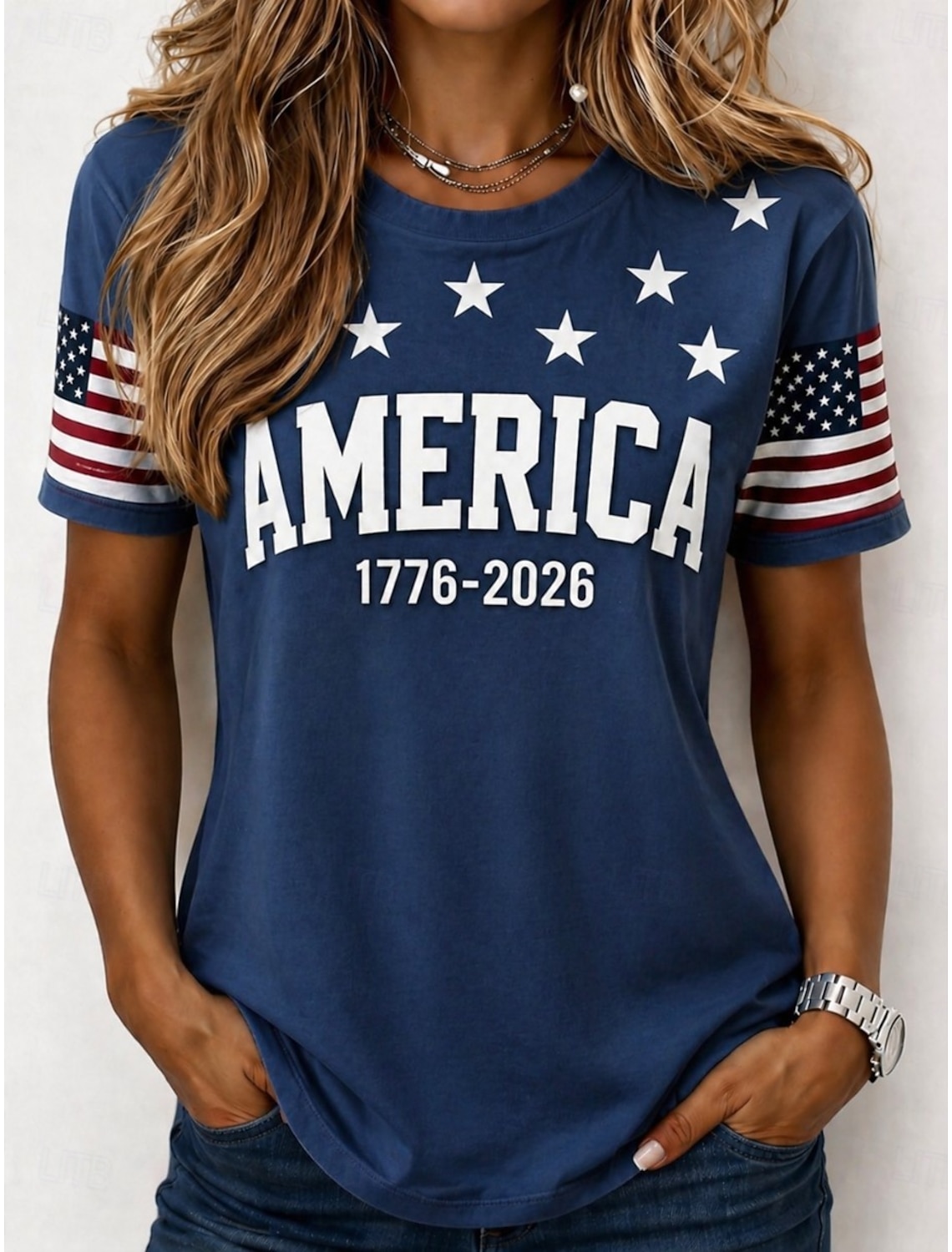 Independence Day American Anniversary Patriotic Women's T Shirt Graphic Flag Letter Vintage Fashion Stylish Short Sleeve Crew Neck Daily Weekend Print Blue Black White Red Summer Spring