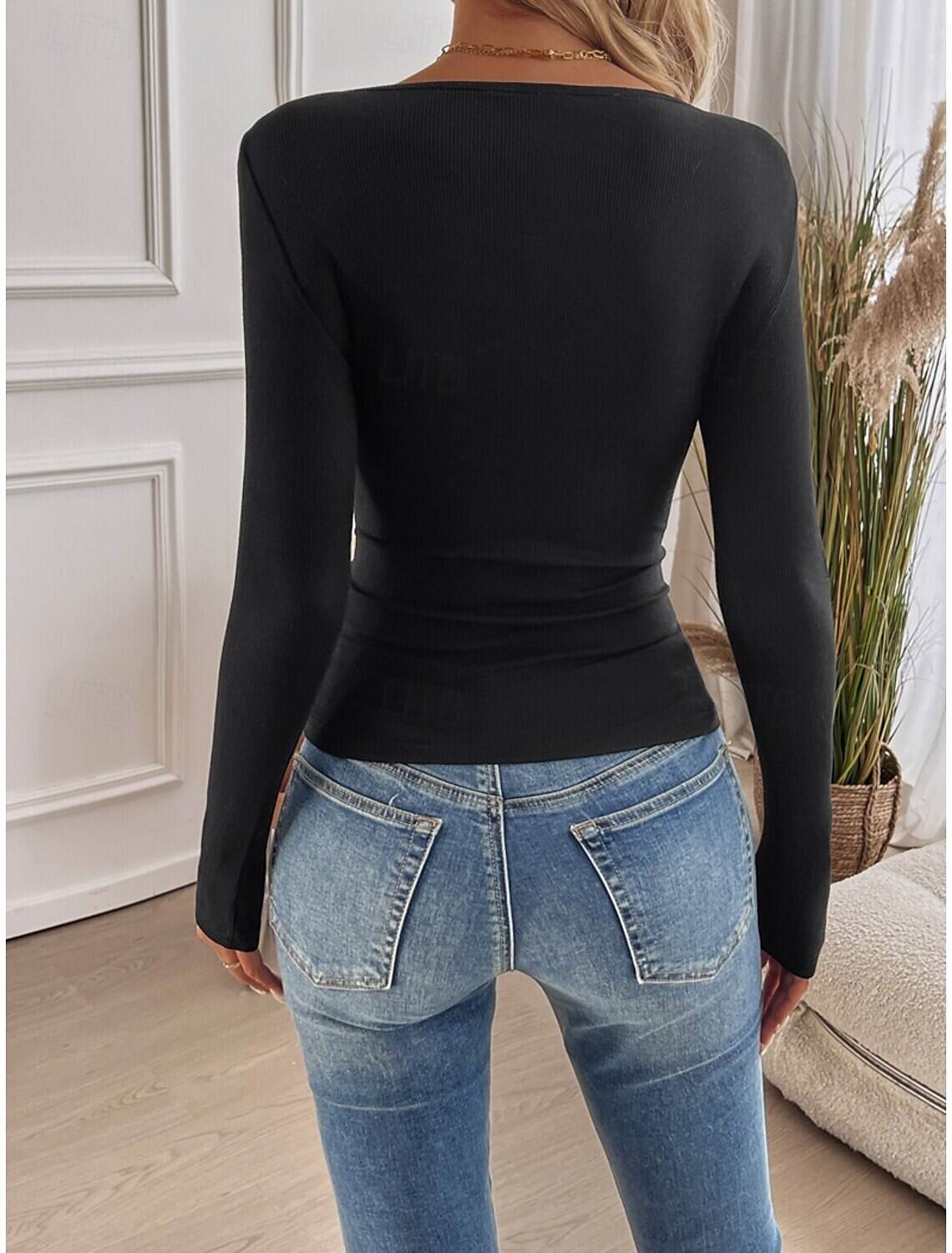 Women's Elegant Lace Tops Eyelet Blouse Elegant Daily Solid Color Regular Tops Long Sleeve Scoop Neck Regular Fit Daily Romantic Petite Tops Summer Holiday Wear