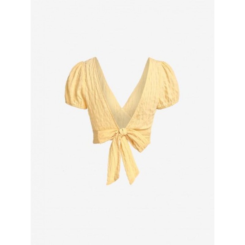 Cropped Textured Puff Sleeve Blouse GV9878