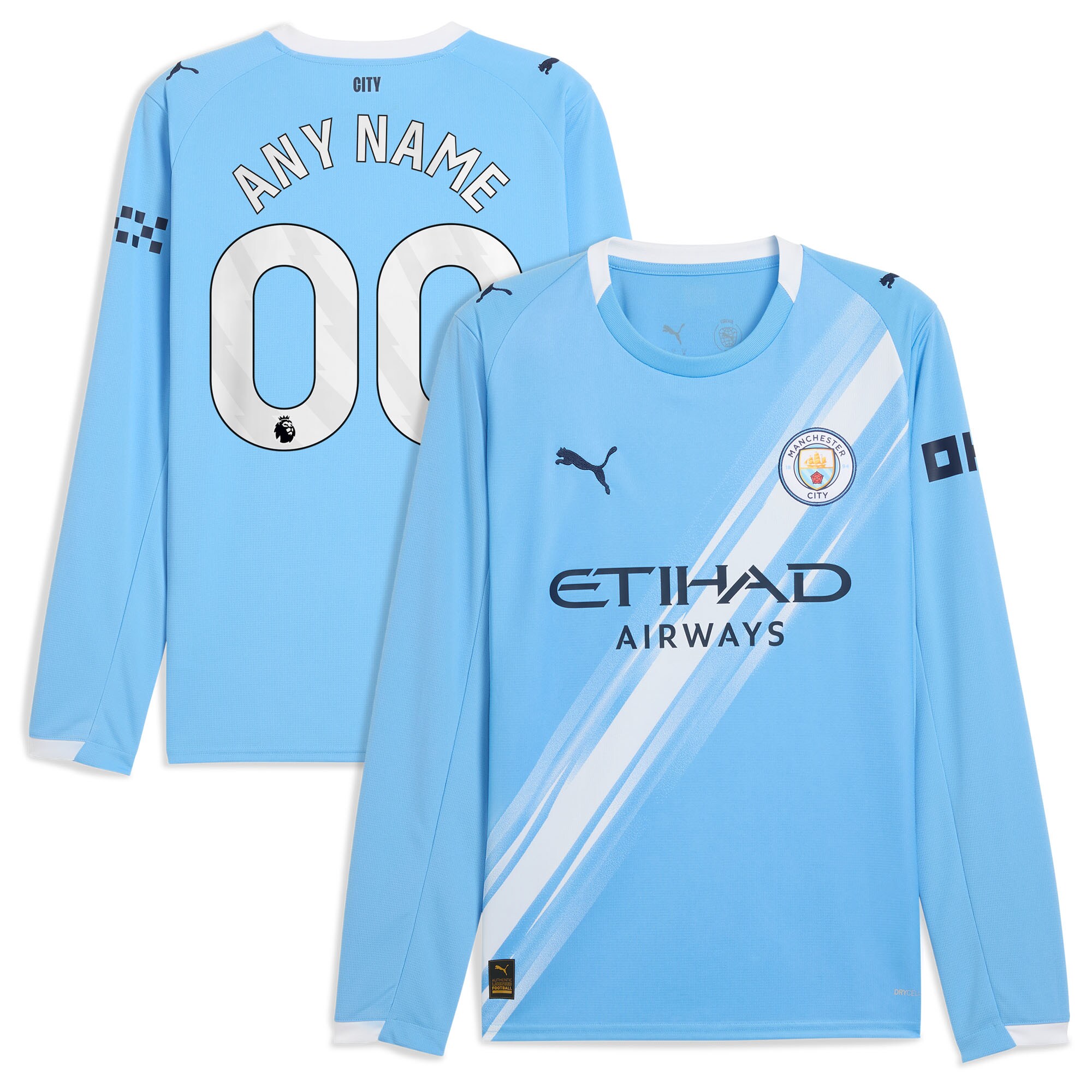 [SJH] Manchester City 2025/26 Home Replica Long Sleeve Custom Jersey - Sky Blue