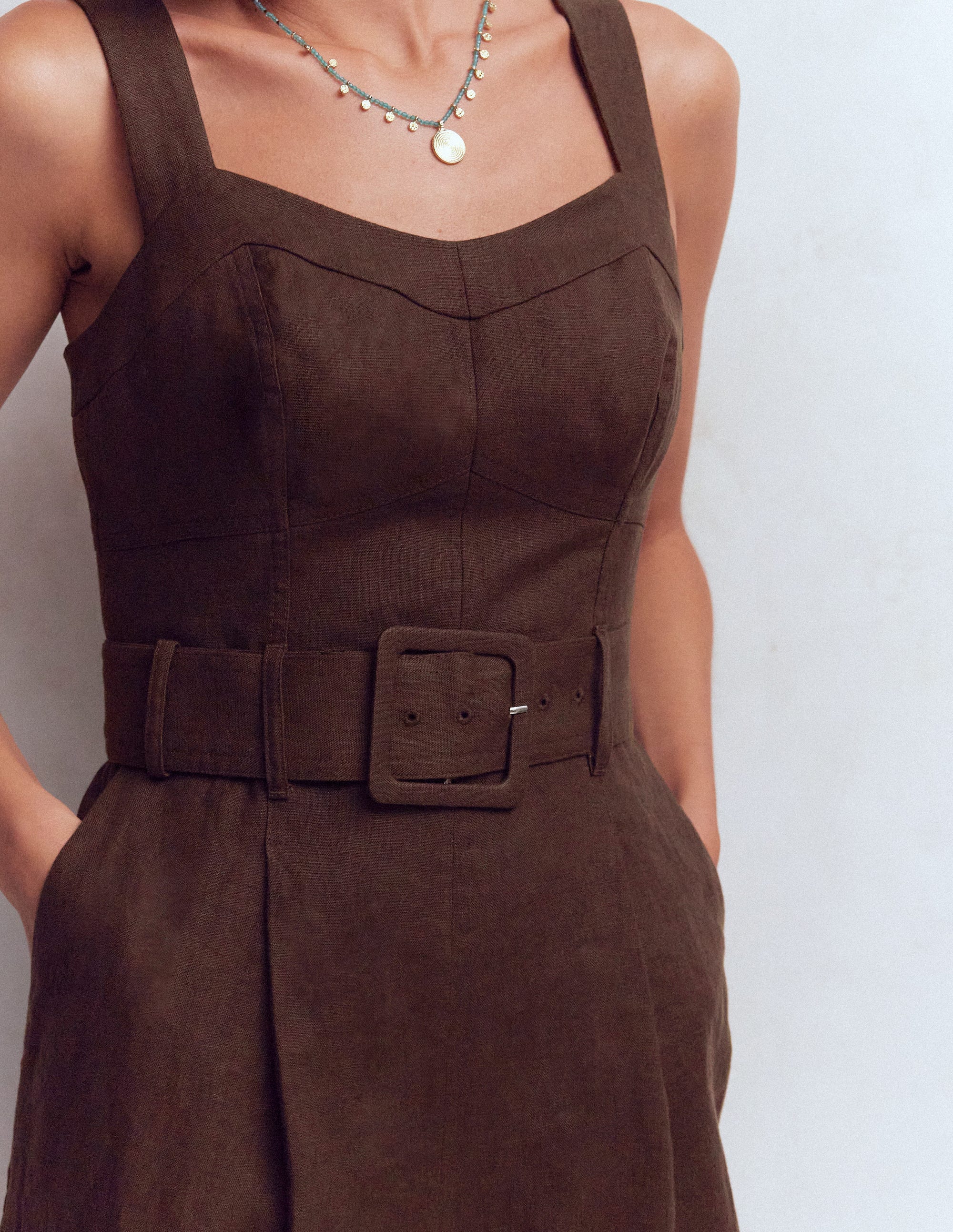 Panelled Bodice Linen Jumpsuit