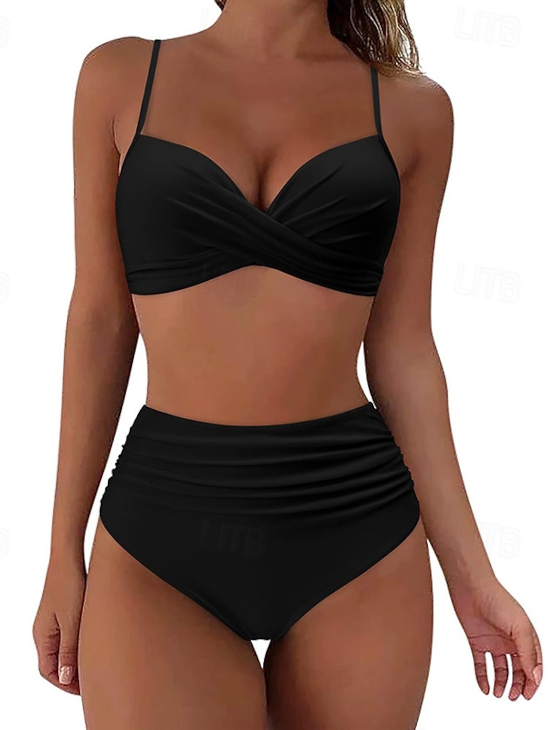 Women's Ruched Swimsuit Bikini Sets Swimwear Solid Colored Swimwear Light Pink Black Breathable Sleeveless - Surfing Beach Swimming Summer