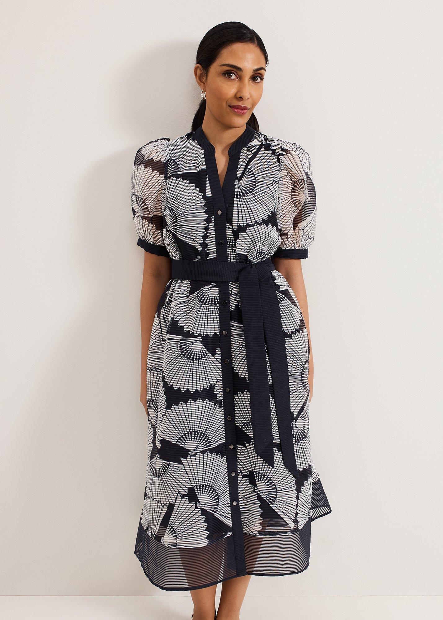 Petite Skylar Navy Print Midi Dress