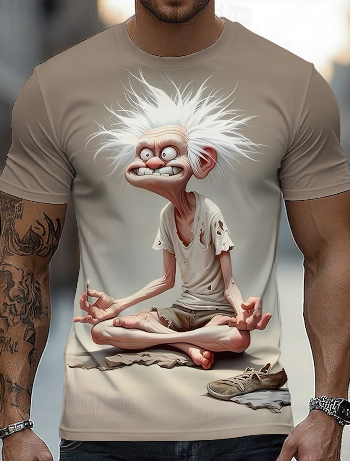 Funny 3D Graphic Cool Old Man with White Beard & Sunglasses Men's Teal T-Shirt - Quirky Grandpa Caricature Design Short Sleeve Crew Neck Summer Beach Holiday Tee - Unique Father's Day Gift Apparel