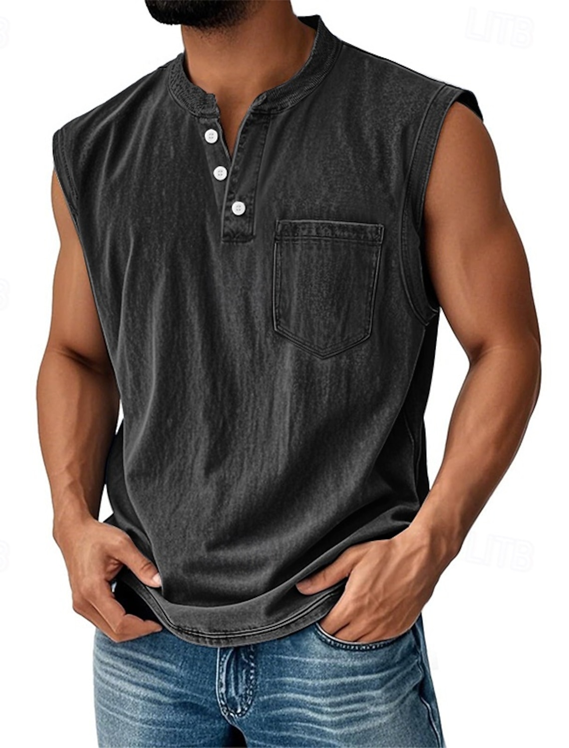 SoftFade™ Men's T Shirt Demin Shirt 100% Cotton Acid Wash Shirt Henley Top Short Sleeve Plain Vintage Streetwear Washed Raglan Sleeves Stand Collar Casual Home Street Spring Fall