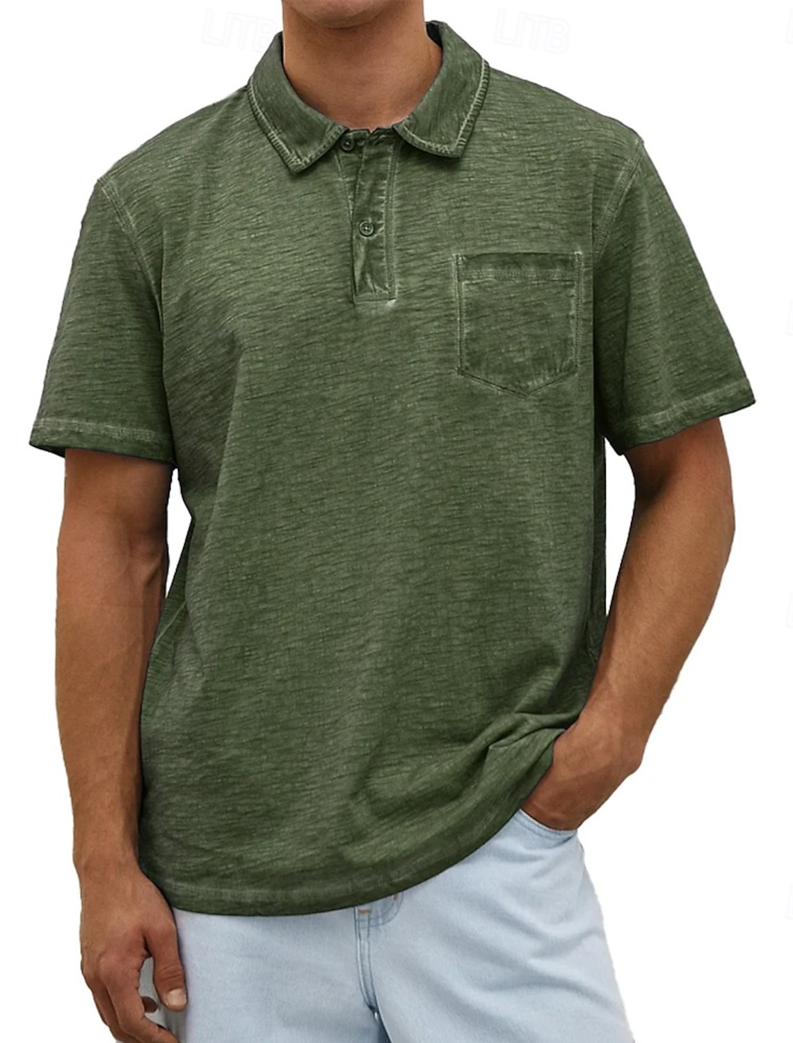 Men's Polo Shirts 100% Cotton Acid Wash Shirt Casual Holiday Lapel