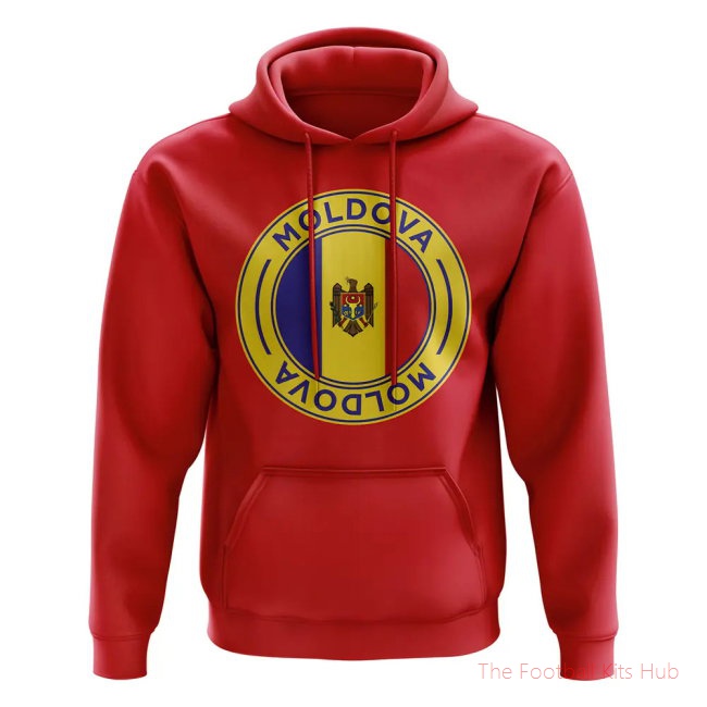 Men Moldova Football Badge Hoodie (Red)