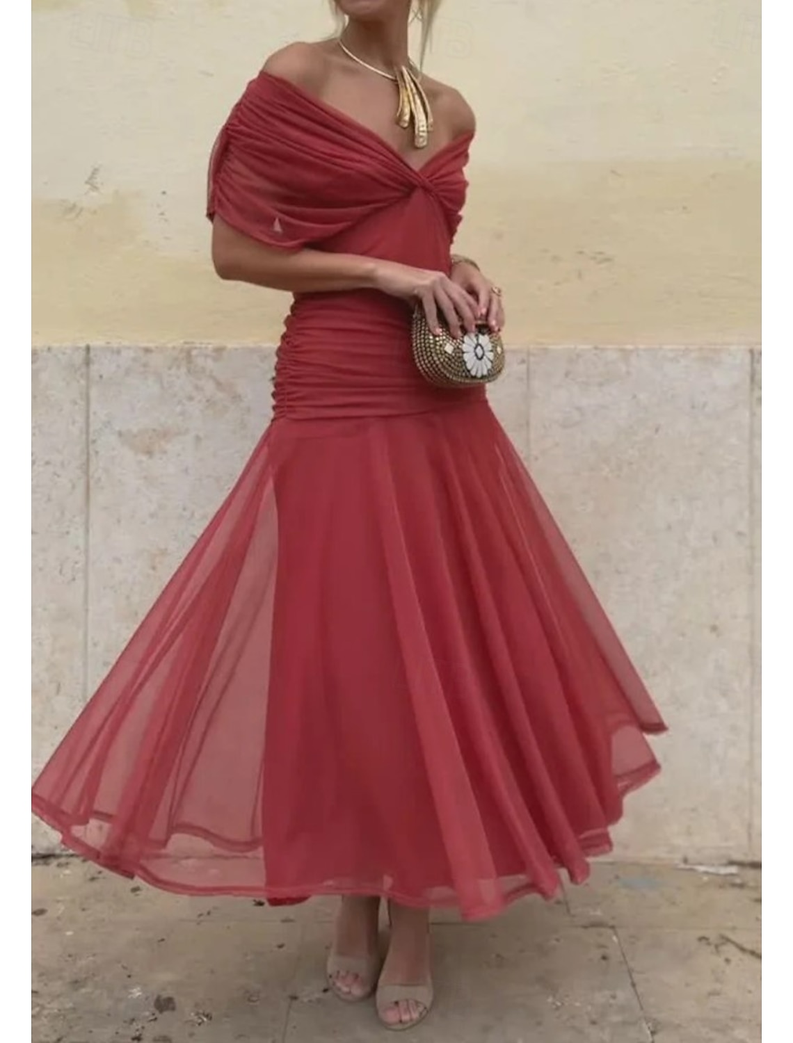 Women's Midi Dress Sheath Dress Vacation Birthday Beach Party Going out Regular Fit Solid Color Short Sleeve V Neck dark brown Deep Green Navy Red Summer Spring