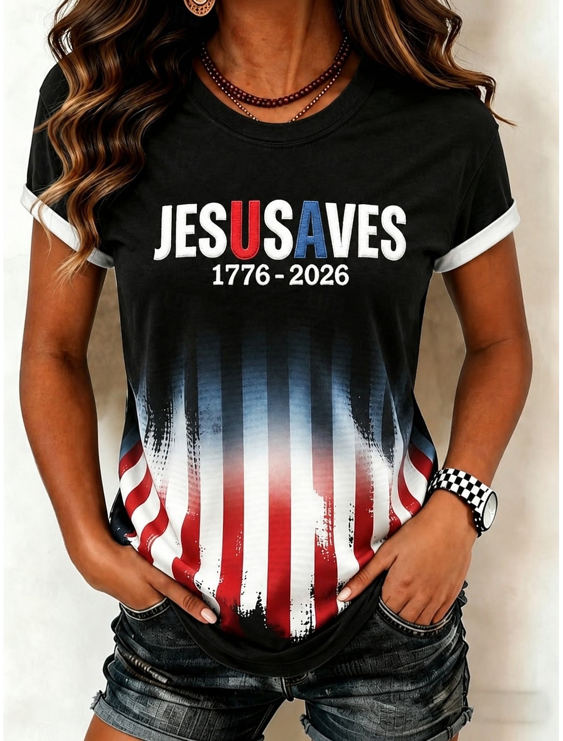 American Independence Day Women's T Shirt Print Graphic Independence Day Vintage Stylish Classic Short Sleeve Crew Neck V Neck Regular Tops Daily Blue Black White Red Gray Summer Spring