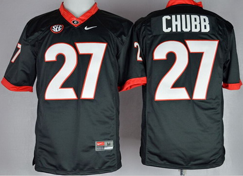 Men's UGA GA Black 2014 college football Nick Chubb #27 premium Jersey