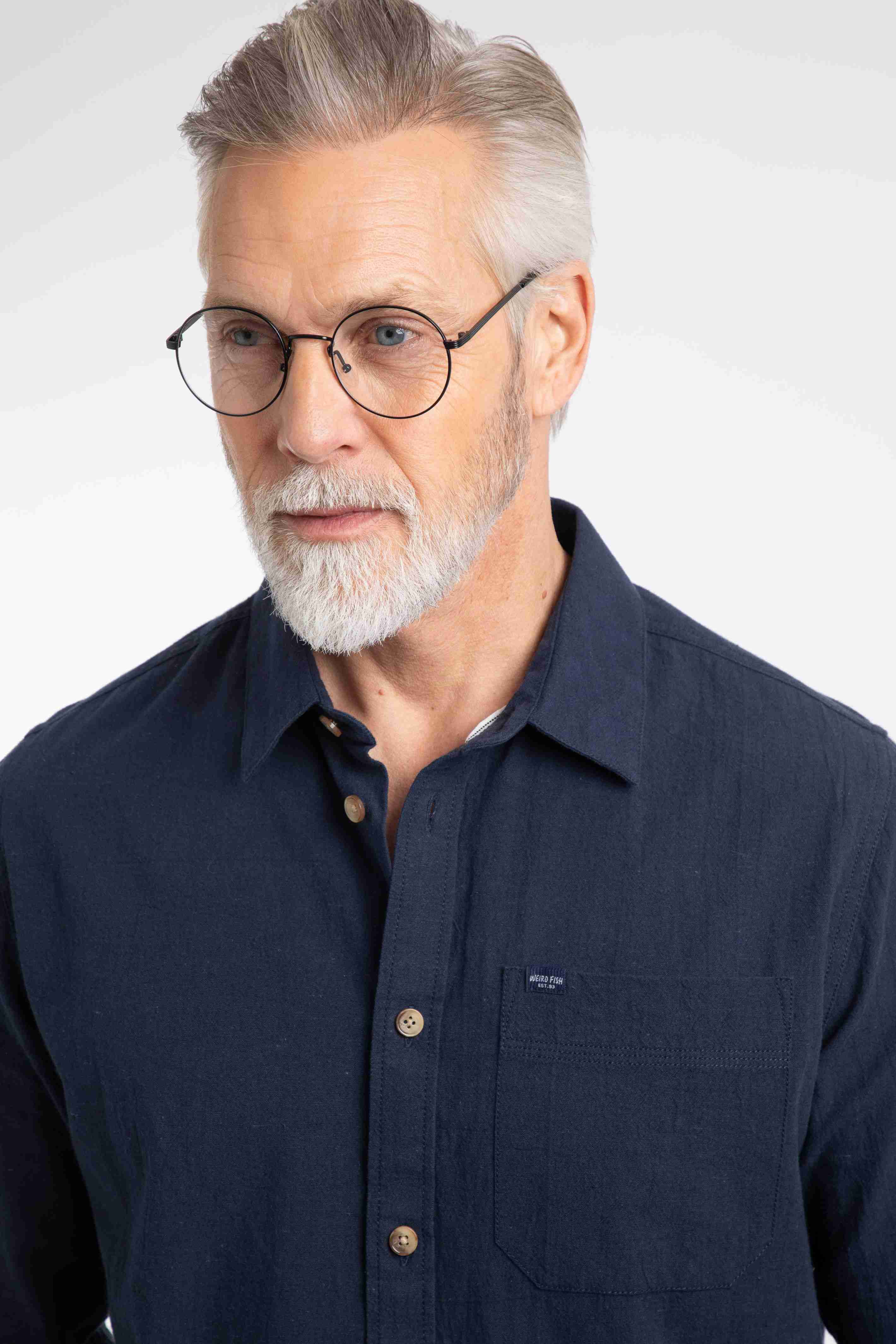 Geoffery Long Sleeve Textured Crepe Shirt Navy
