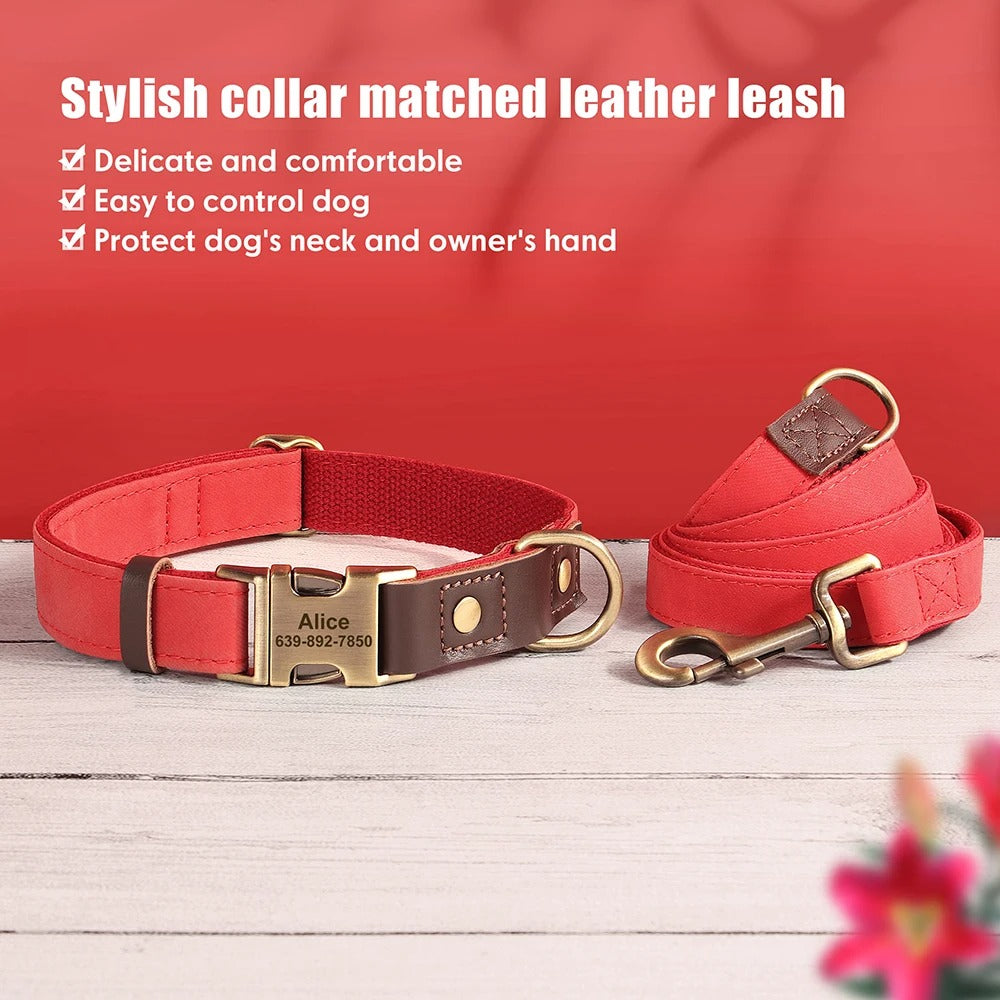 French Bulldog French Bulldog Leather Collar With Leash – Personalized