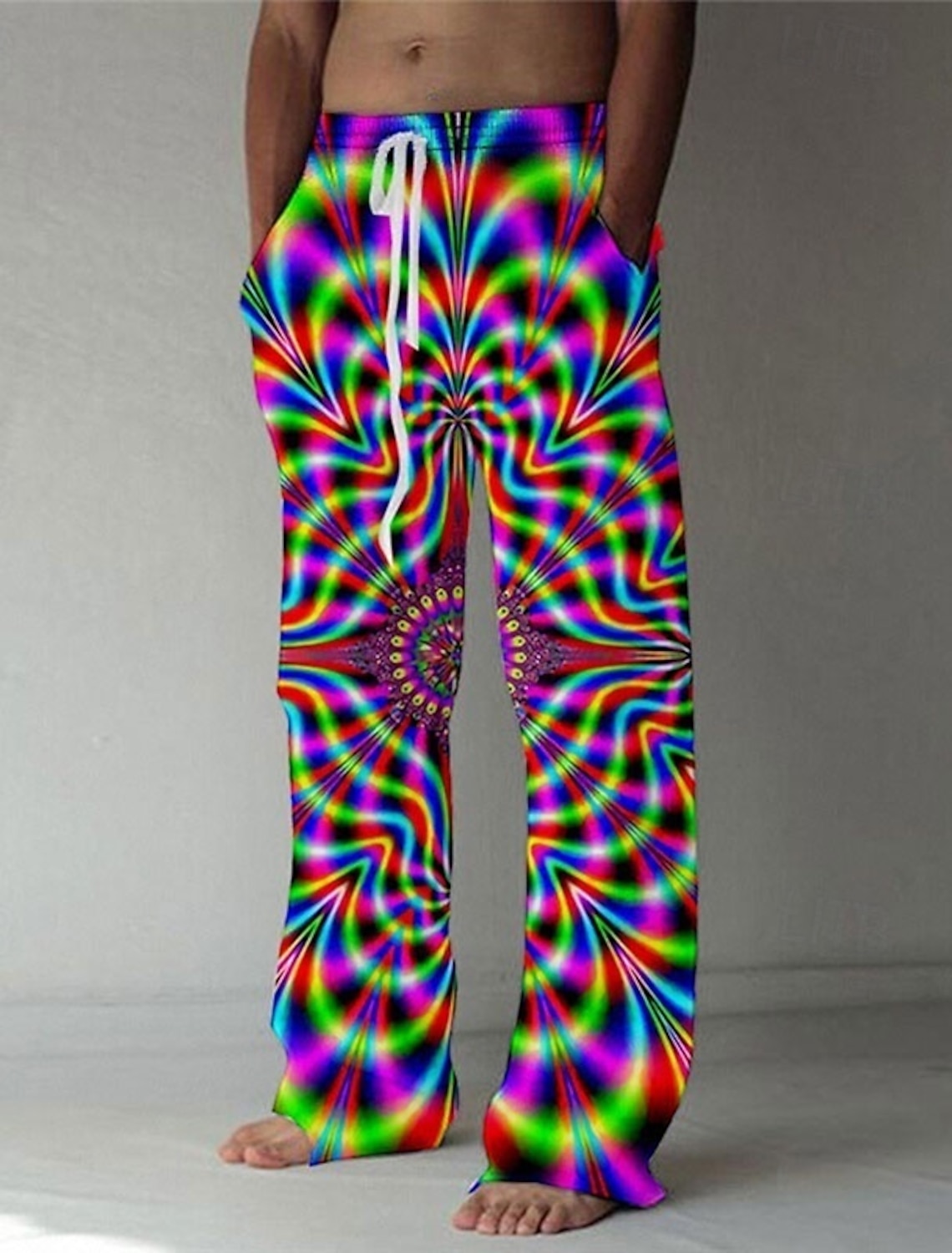 Men's Summer Pants Beach Pocket Drawstring Elastic Waist Graphic