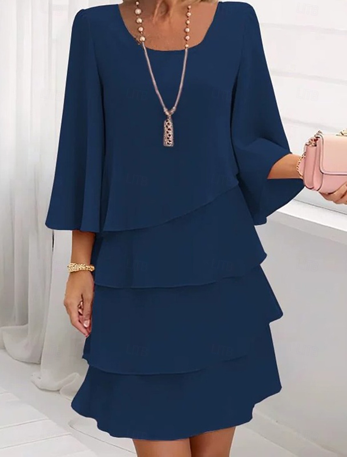 Women's Mini Dress Chiffon Dress Wedding Guest Dress Tiered Dress Fashion Modern Outdoor Holiday Going out Regular Fit Plain Half Sleeve Crew Neck Blue Black Pink Spring Fall