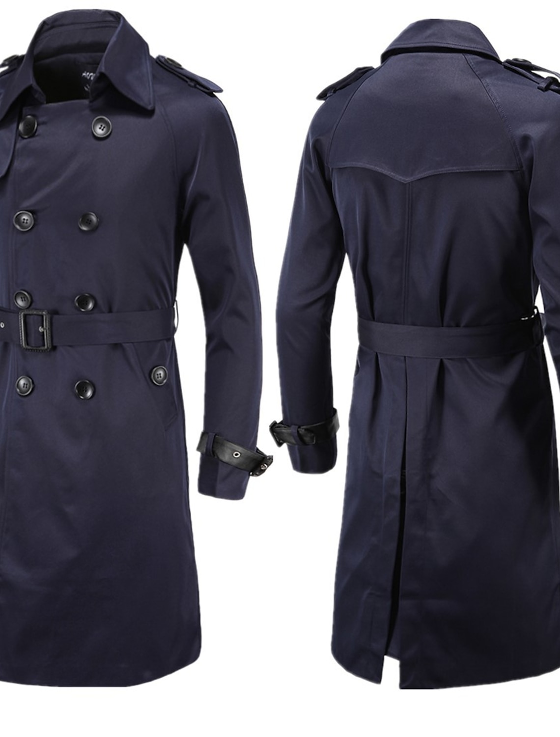 Men's Winter Coat Peacoat Trench Coat Street Business Fall Winter Polyester Thermal Warm Breathable Outerwear Clothing Apparel Casual Solid Color Pocket Turndown Double Breasted
