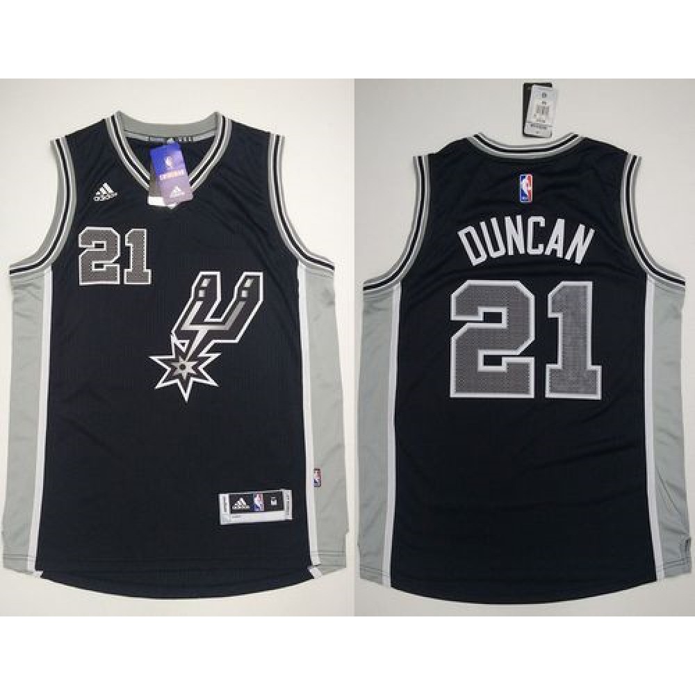 Spurs #21 Tim Duncan Black New Road Stitched NBA Jersey