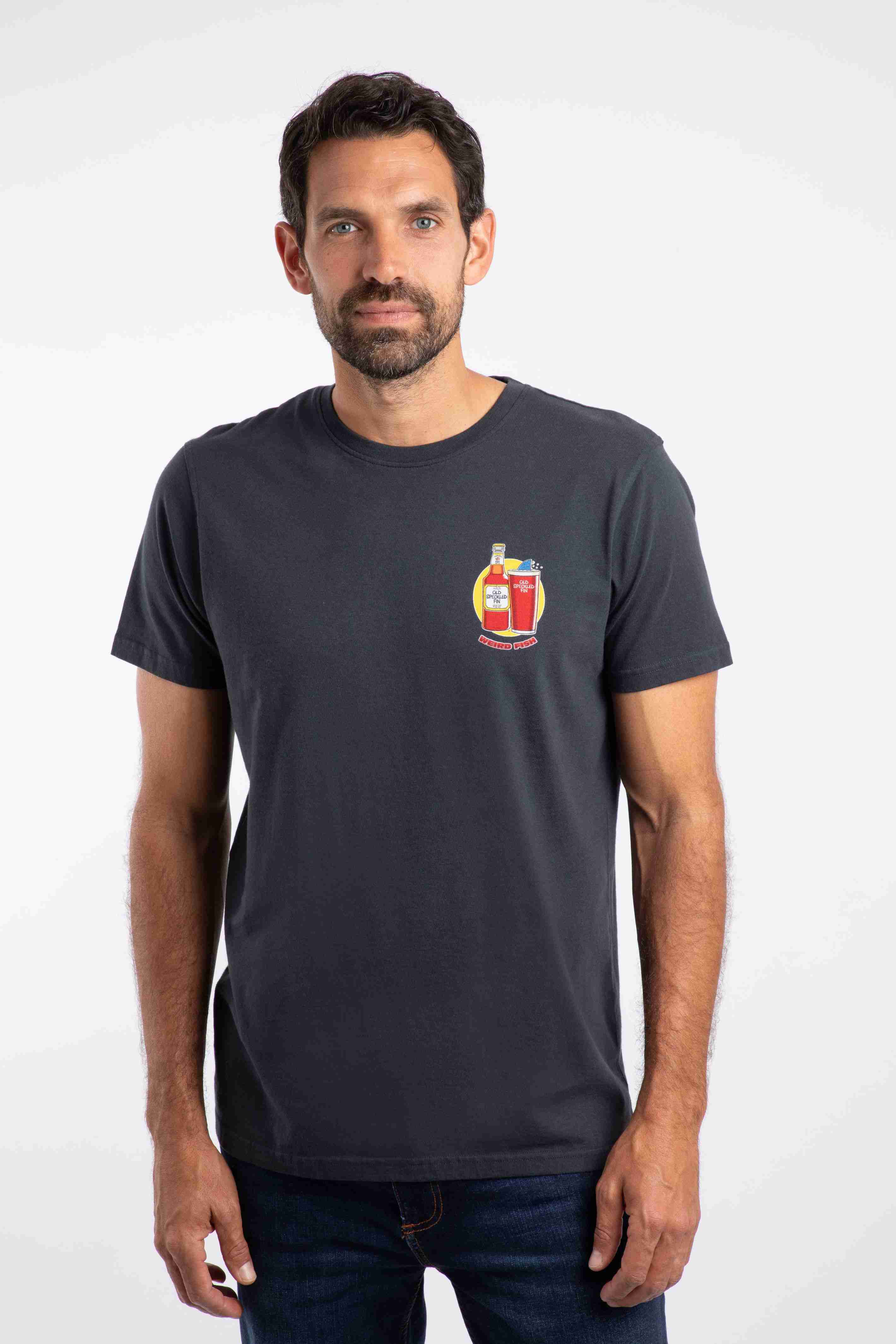 Old Speckled Fin Back Print Artist T-Shirt Navy