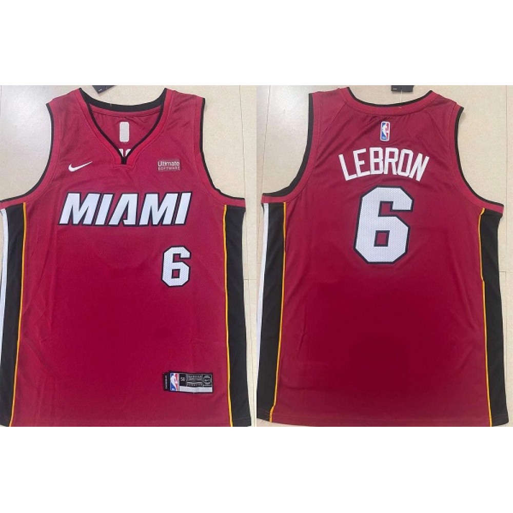 Men's Miami Heat #6 LeBron James Red Stitched Basketball Jersey