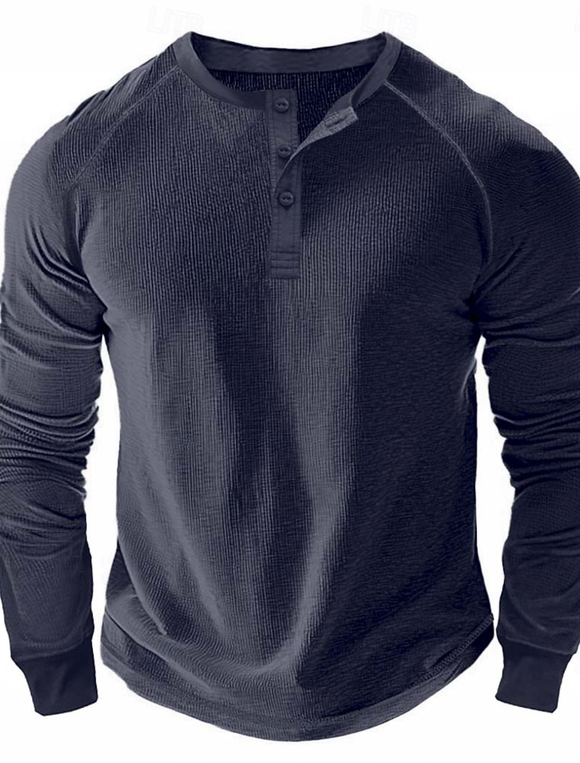 Men's Waffle Henley Shirt Tee Long Sleeve Solid Color Plain Textured