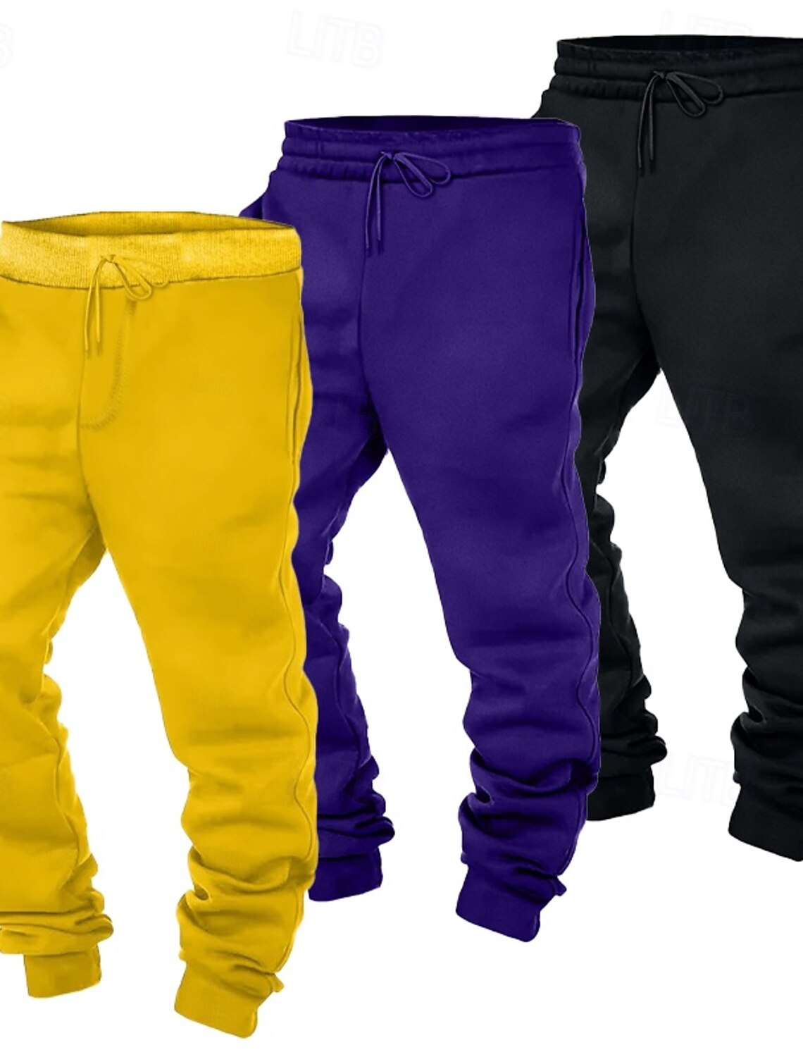Multi Packs 3pcs Men's Red+Purple+Yellow Sweatpants Joggers Fleece