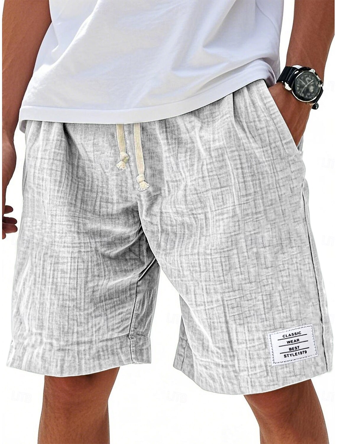 Men's Shorts Summer Beach Casual Drawstring Elastic Waist Solid Color
