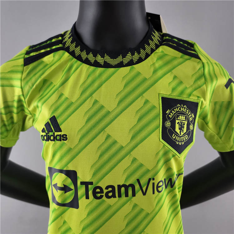 Official Man Utd Kids Manchester United 2223 Third Green Soccer Kit