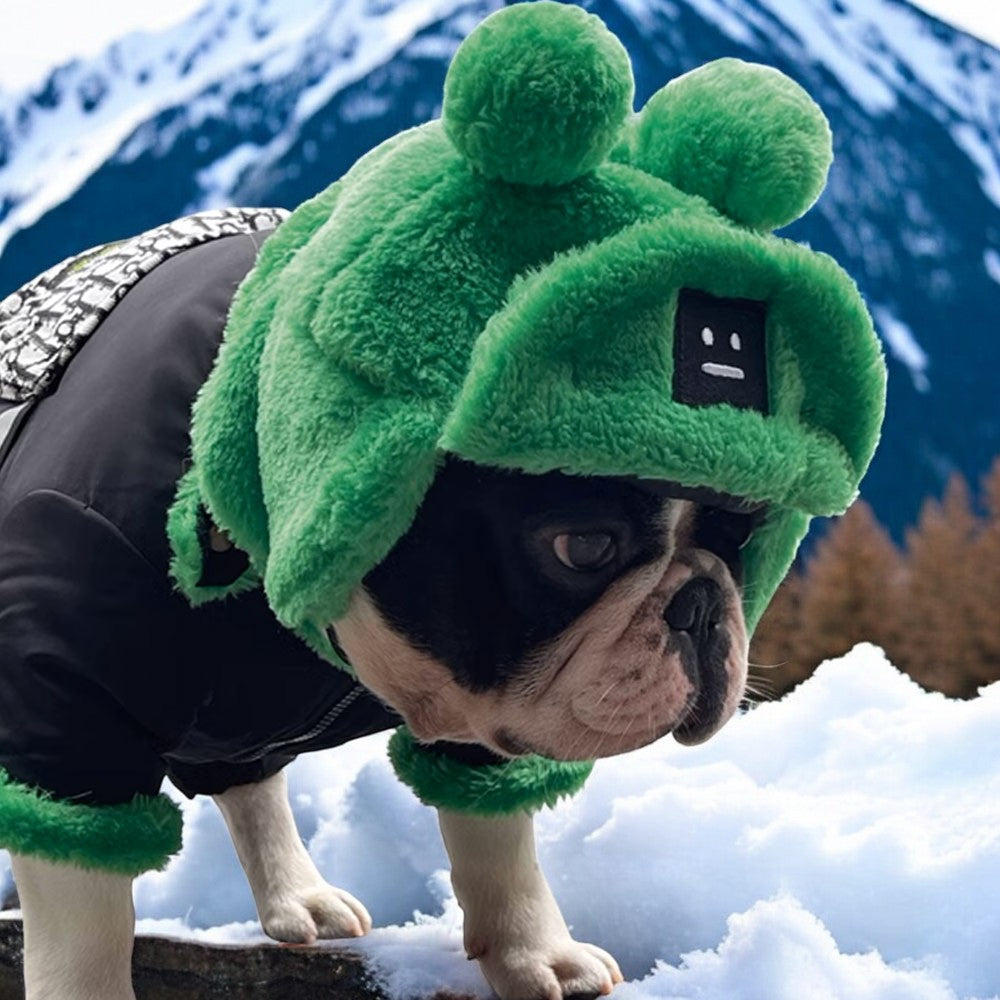 French Bulldog Winter Warm Dog Hat Cozy Green Lei Feng Style For