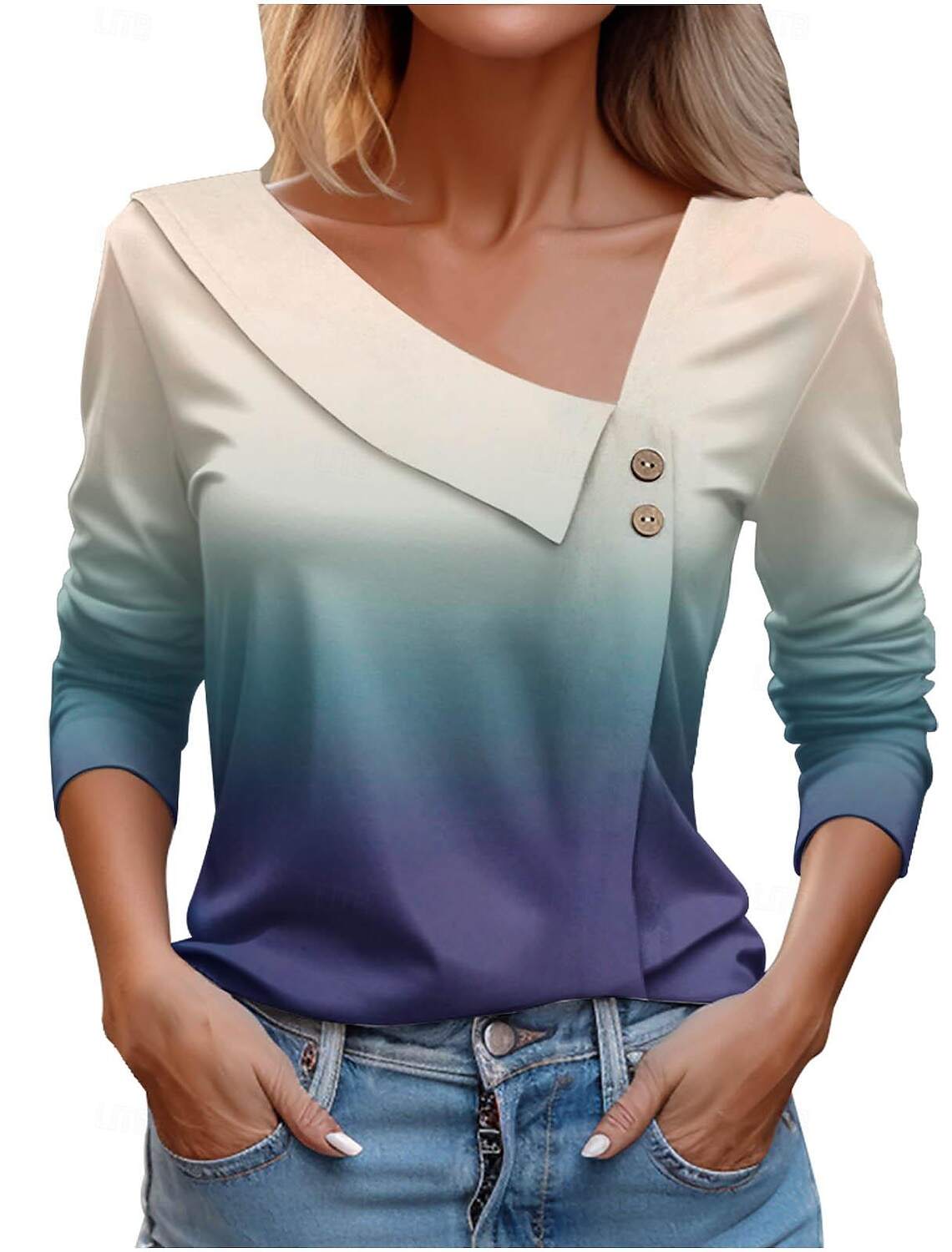 Women's Shirt Blouse Casual Buttons Print Long Sleeve Regular Tops V Neck Daily Spring & Summer