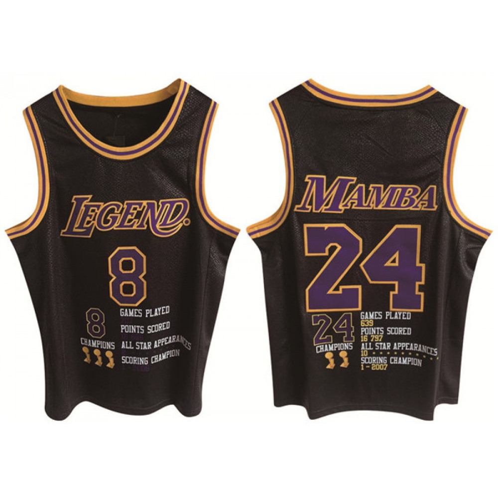 Men's Los Angeles Lakers Front #8 Back #24 Kobe Bryant Black Print Basketball Jersey