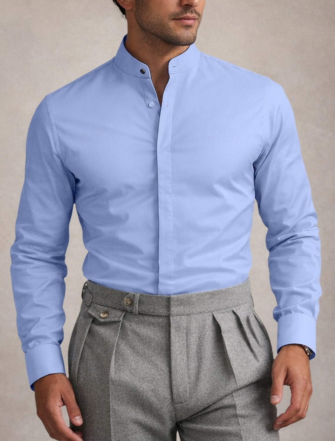 Men's Shirt Dress Shirt Non Iron Shirt Plain Daily Business Light Yellow Light Blue Black White Long Sleeve Grandad Collar All Seasons Clothing Apparel