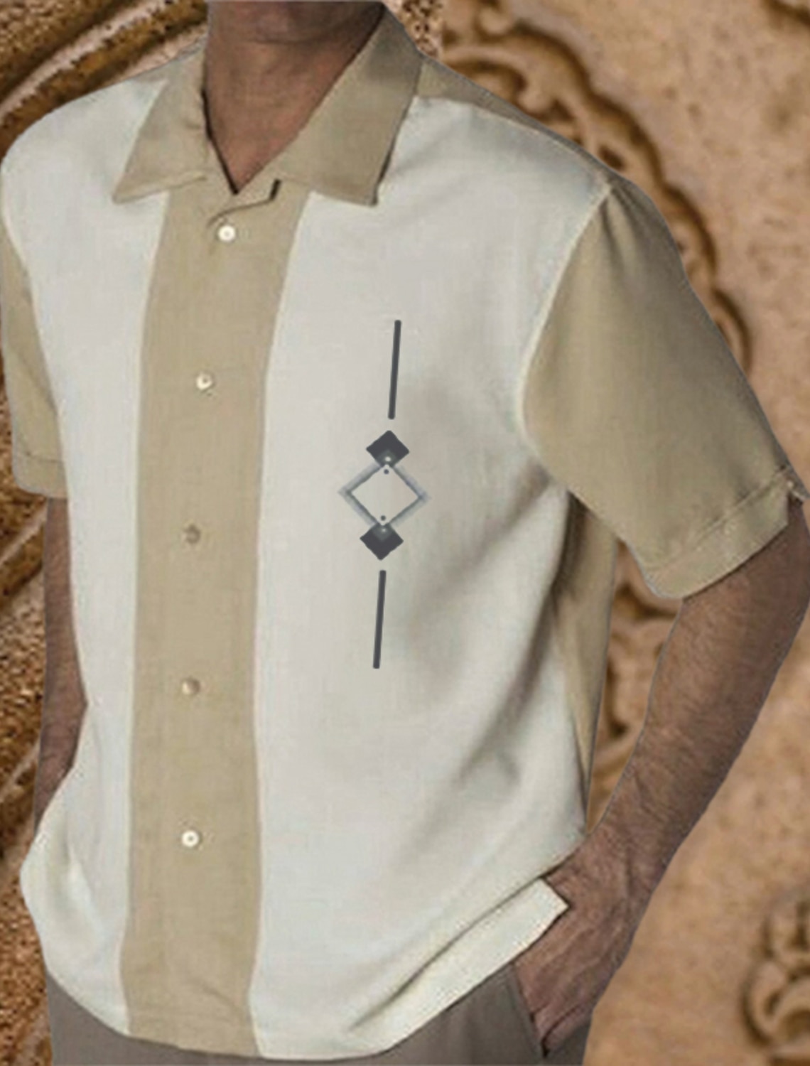 Men's Color Block Shirt Summer Bowling Short Sleeve Fashion 1950s