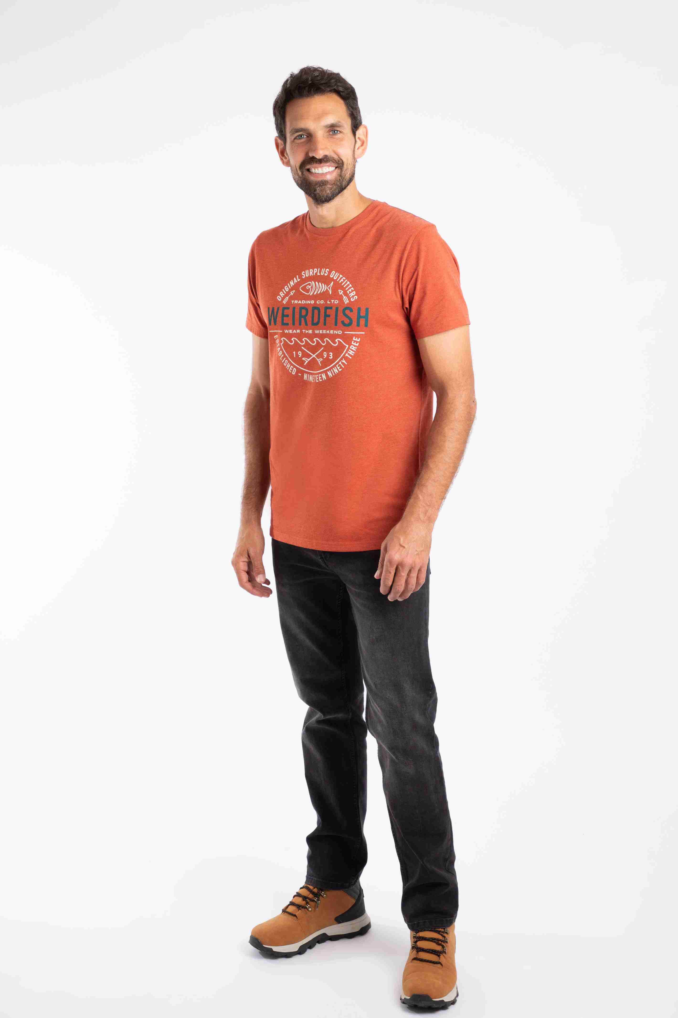Waves Front Print Graphic T-Shirt Rust Leaves