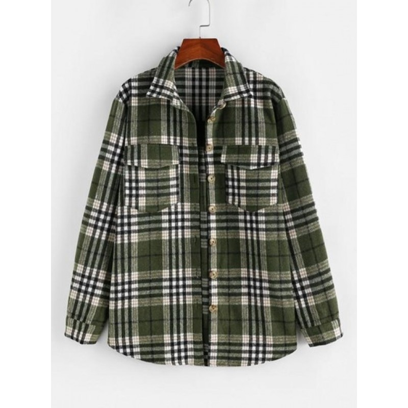 Plaid Cargo Pockets Boyfriend Shirt IH3365