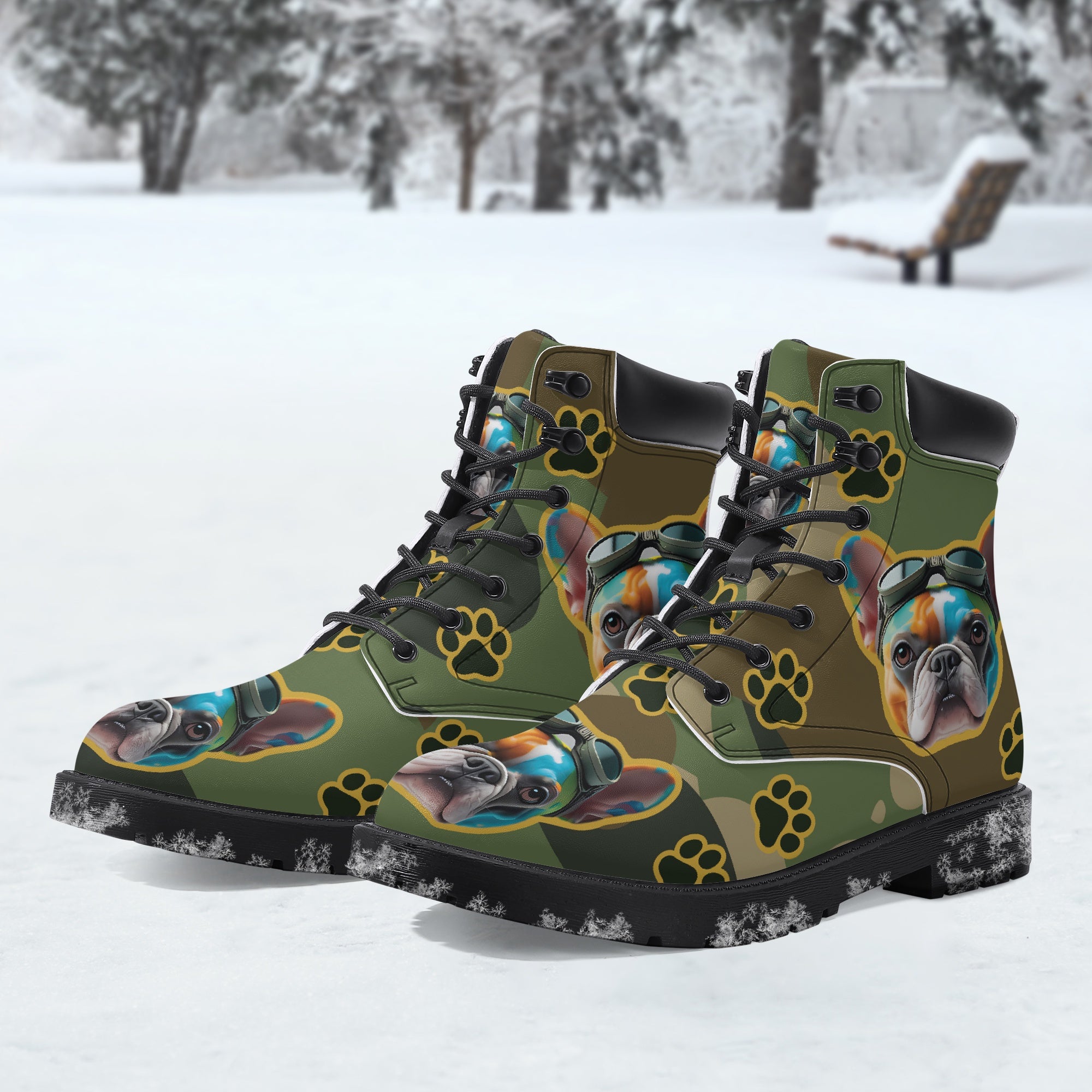 French Bulldog Themed Florenz - Everyday Casual Leather Boot Casual Wear