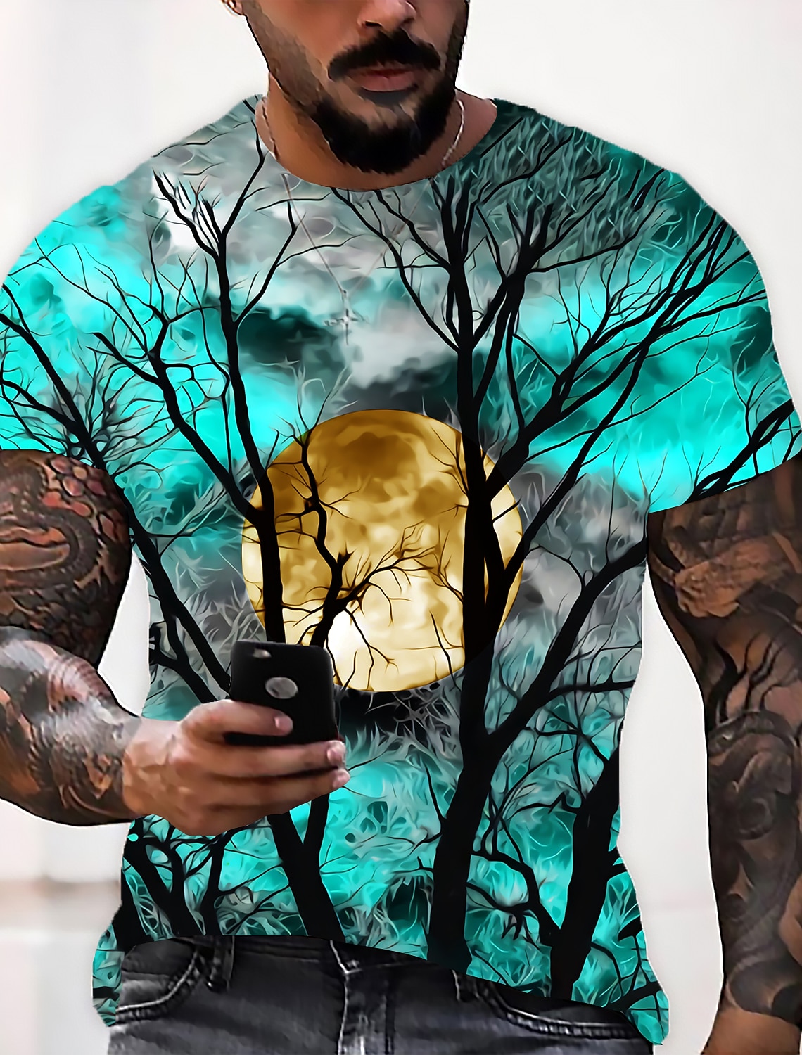 Men's Unisex Moon Spooky Moon Graphic Prints Shirt T Shirt Tee Short Sleeve T shirt 3D Print Crew Neck Shirt Designer Casual Big and Tall Daily Holiday Wine Yellow Red Summer Clothing