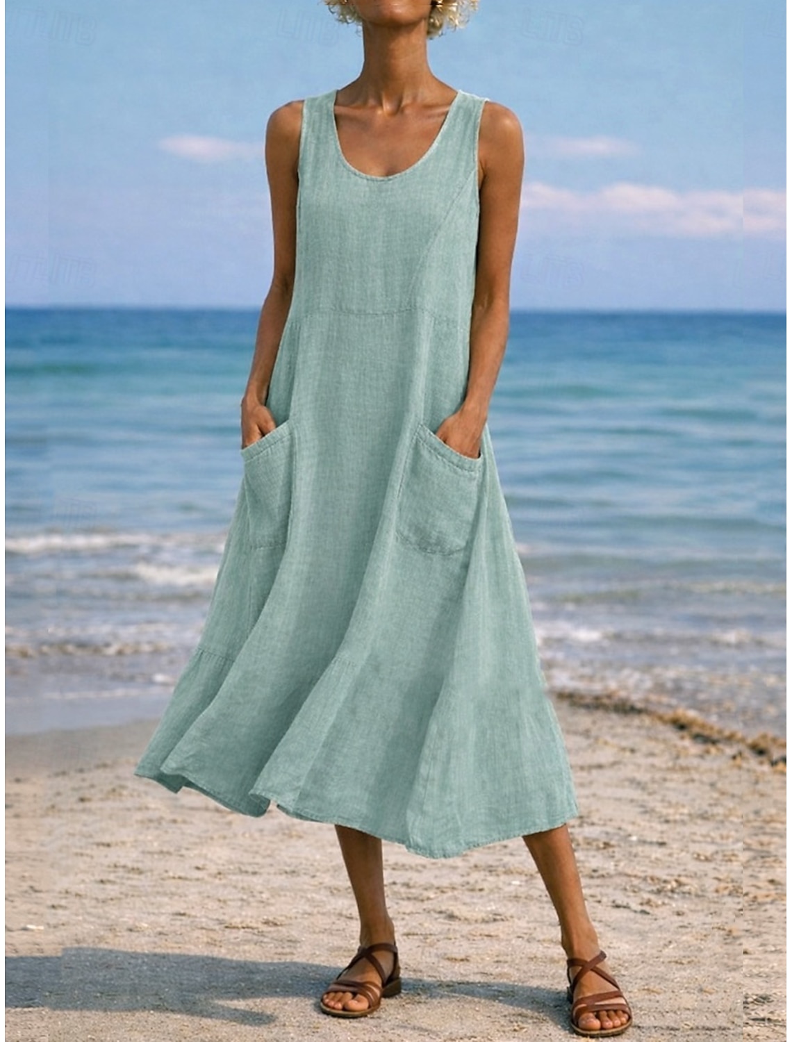 Women's Maxi Dress Shift Dress Sundress Casual Daily Loose Fit Plain Sleeveless Crew Neck Blue Black White Light Green Summer Spring Fall