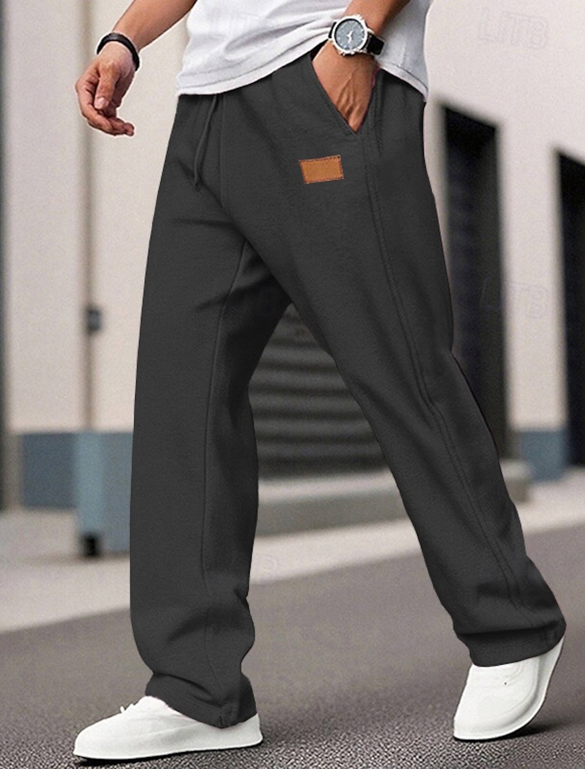 Men's Sweatpants Trousers Straight Leg Drawstring Pocket Elastic Wa #1