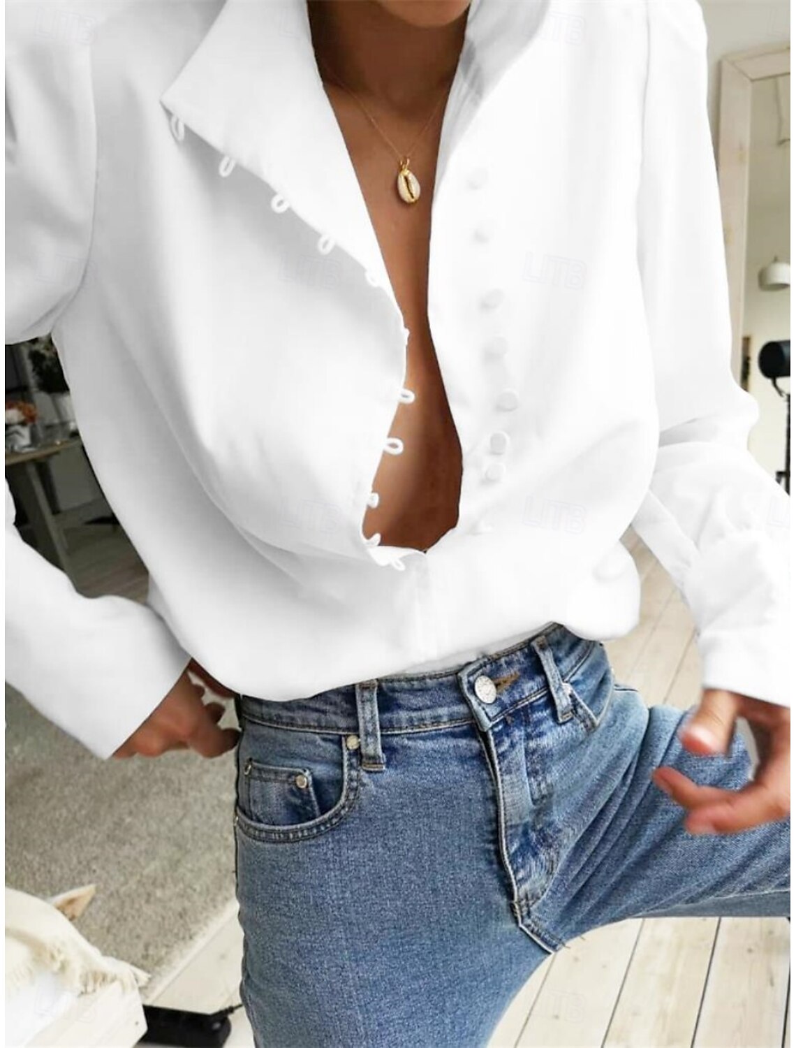 Women's Shirt Blouse Stylish Casual Solid Color Regular Tops Long Sleeve High Neck Buttons Regular Fit Daily Summer Spring