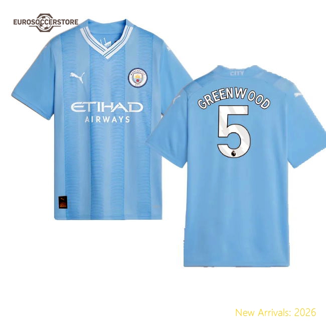 2023-2024 Man City Home Shirt (Kids) (Greenwood 5)