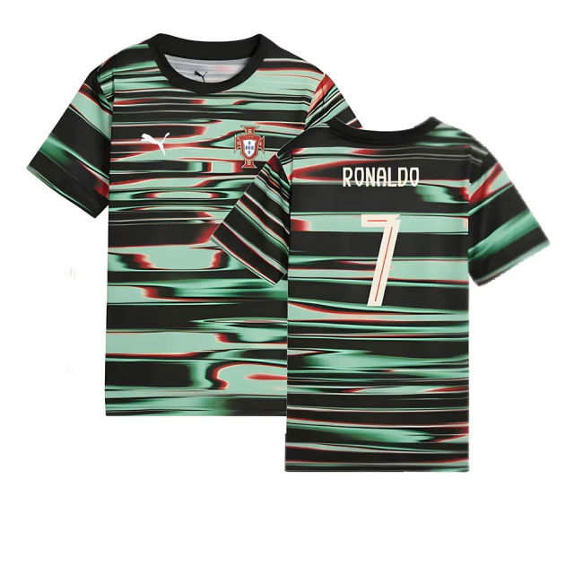 2025-2026 Portugal Prematch SS Jersey (Black) - Kids (Ronaldo 7)