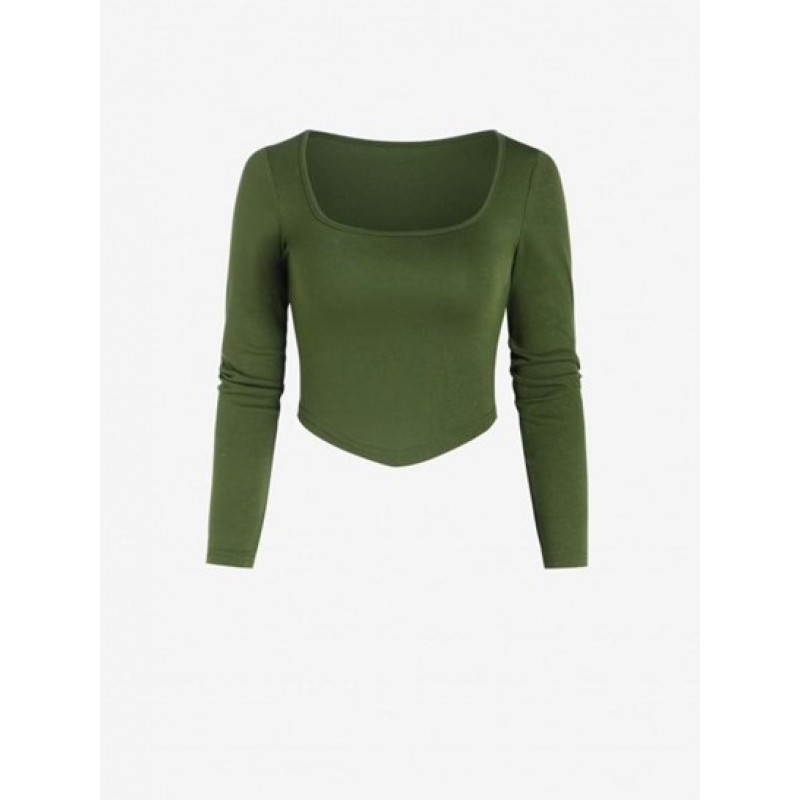 U Neck Curved Hem Crop T Shirt LD0289